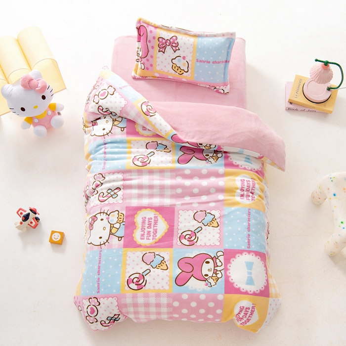 吉咪兔家纺 2024新品正版三丽鸥库洛米美乐蒂牛奶绒幼儿园被子三件套保暖被褥六件套 KT美乐蒂