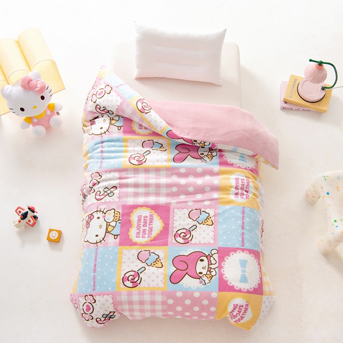 91家纺网 家纺一手货源 找家纺 吉咪兔家纺 2024新品正版三丽鸥库洛米美乐蒂牛奶绒幼儿园被子三件套保暖被褥六件套 KT美乐蒂