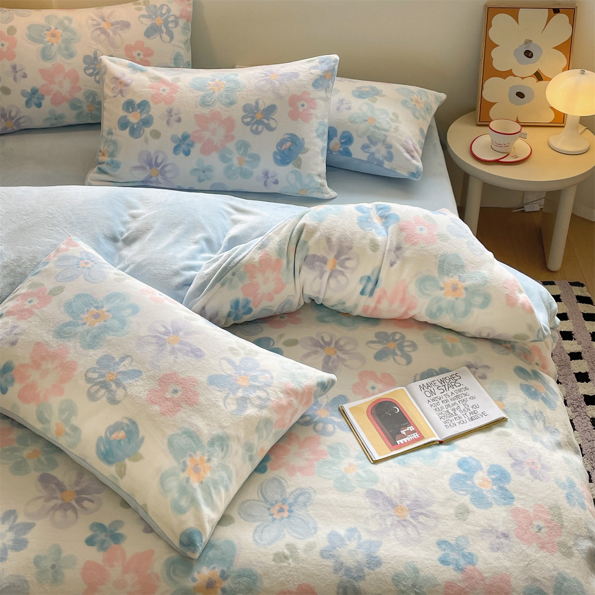 91家纺网 家纺一手货源 找家纺 如约 2025新款印花牛奶绒四件套 向阳花开