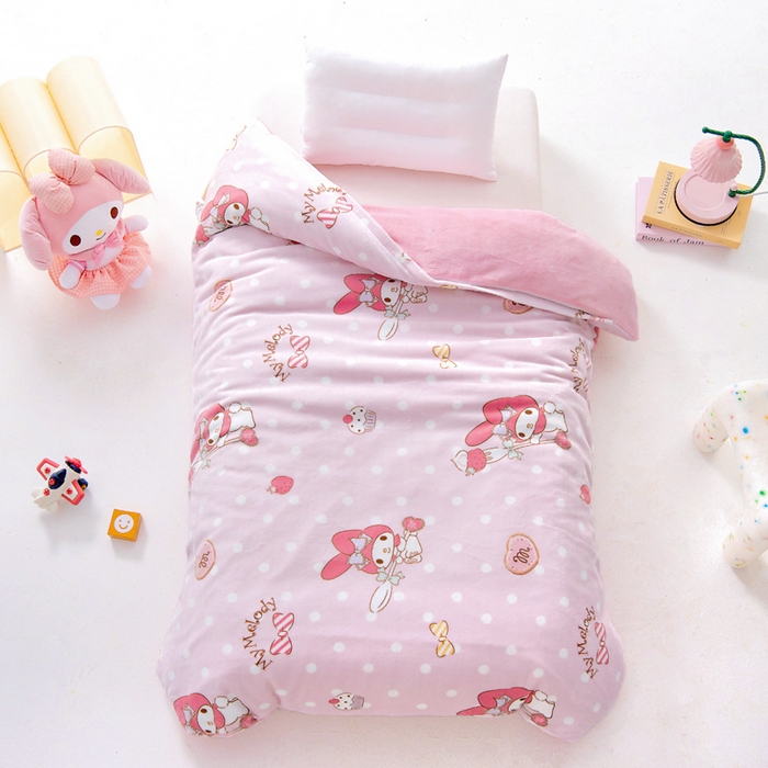 91家纺网 家纺一手货源 找家纺 吉咪兔家纺 2024新品正版三丽鸥库洛米美乐蒂牛奶绒幼儿园被子三件套保暖被褥六件套 奶油美乐蒂