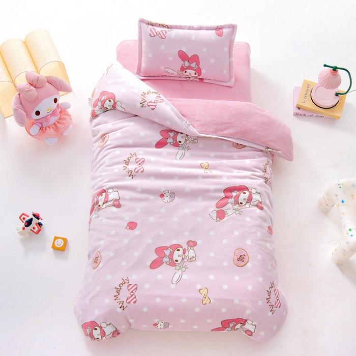 吉咪兔家纺 2024新品正版三丽鸥库洛米美乐蒂牛奶绒幼儿园被子三件套保暖被褥六件套 奶油美乐蒂