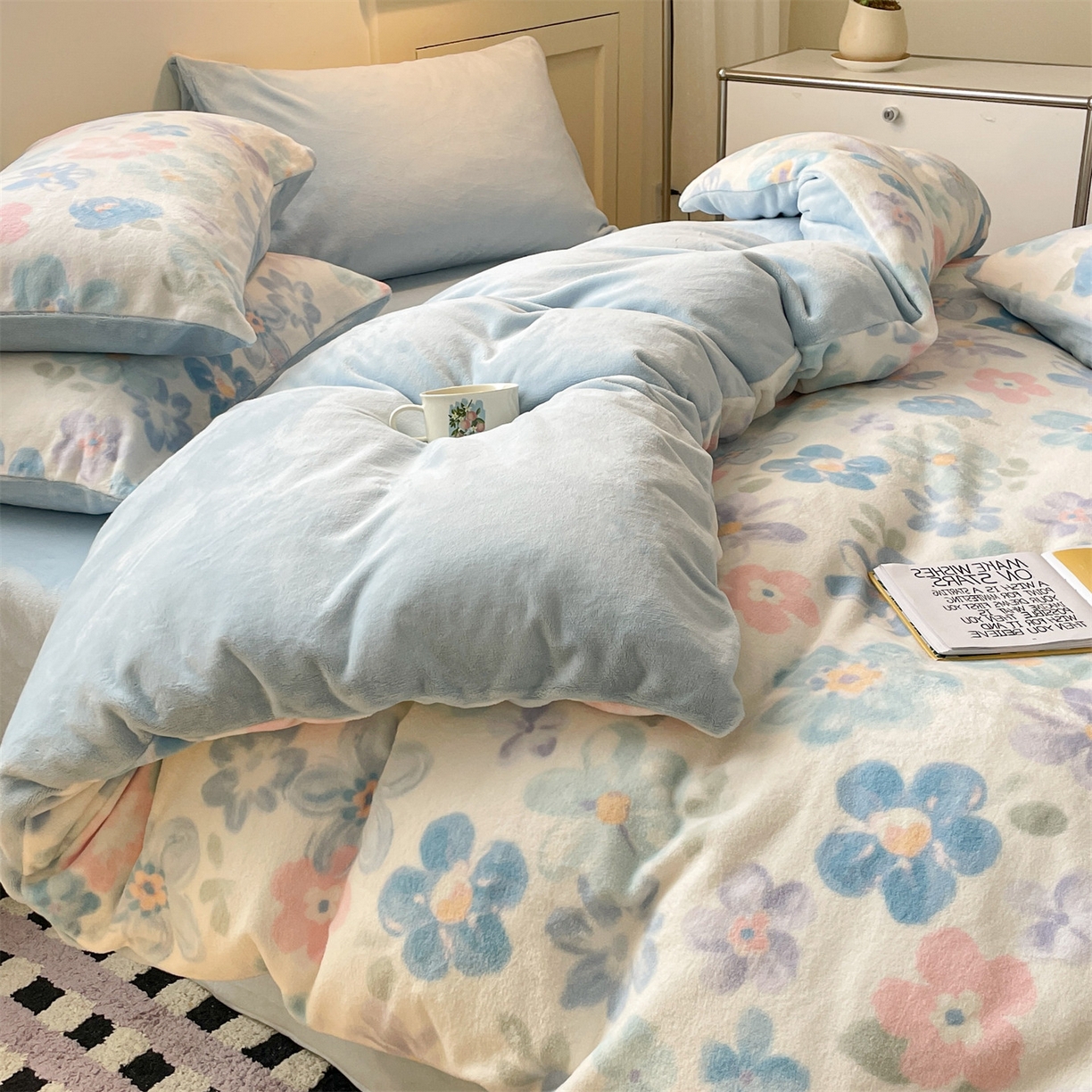 91家纺网 家纺一手货源 找家纺 如约 2025新款印花牛奶绒四件套 向阳花开