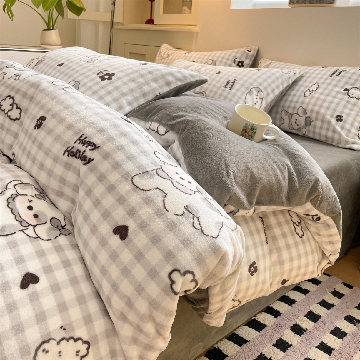 如约 2025新款印花牛奶绒四件套 淘气狗