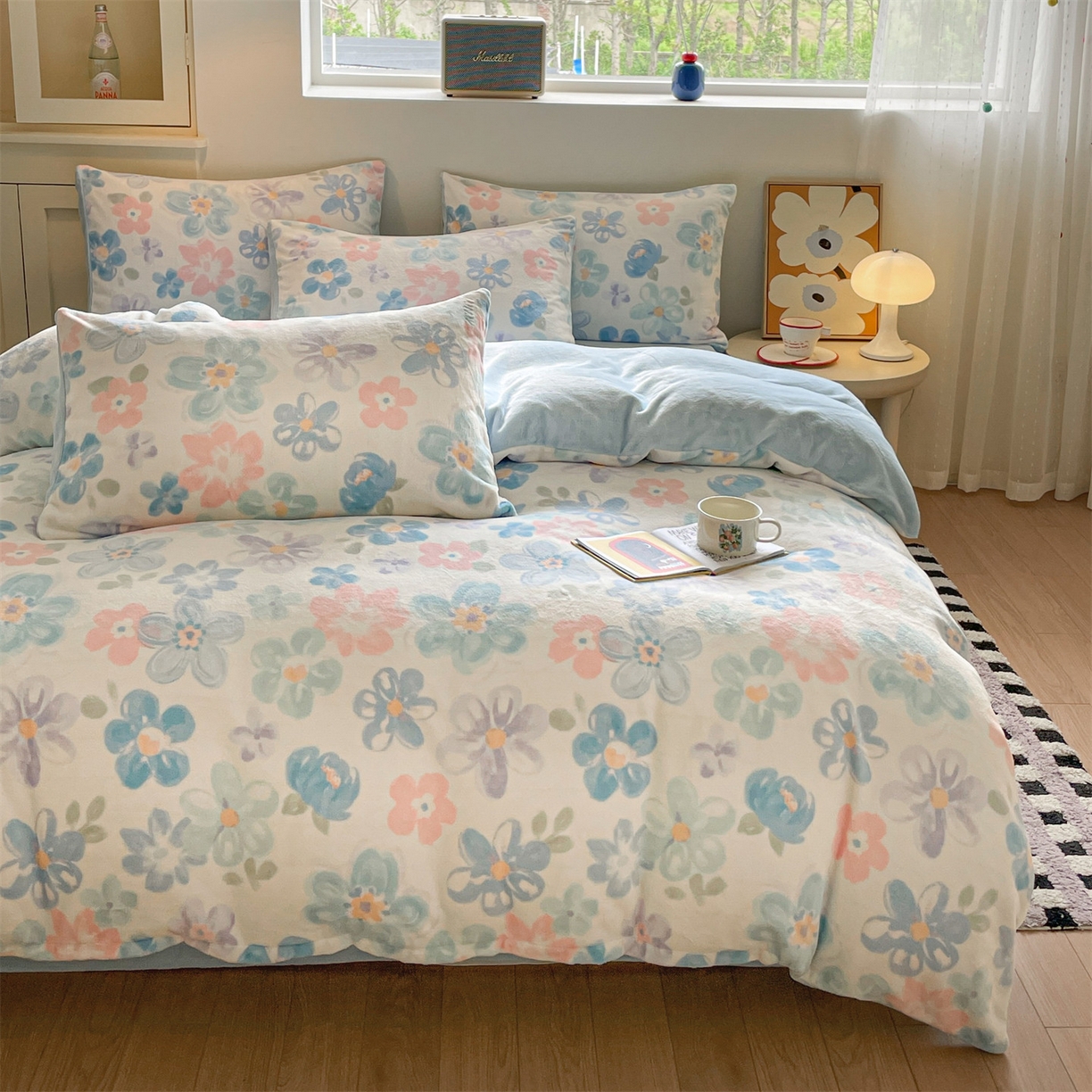 91家纺网 家纺一手货源 找家纺 如约 2025新款印花牛奶绒四件套 向阳花开