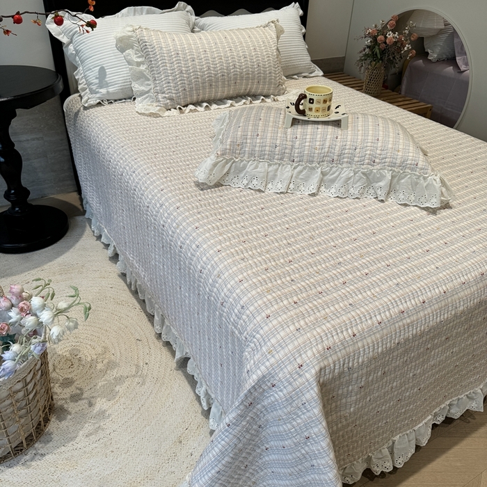 91家纺网 家纺一手货源 找家纺 奈萝家纺 2025新款全棉纯棉床盖三件套可配同款四季被同款被套 樱桃可可