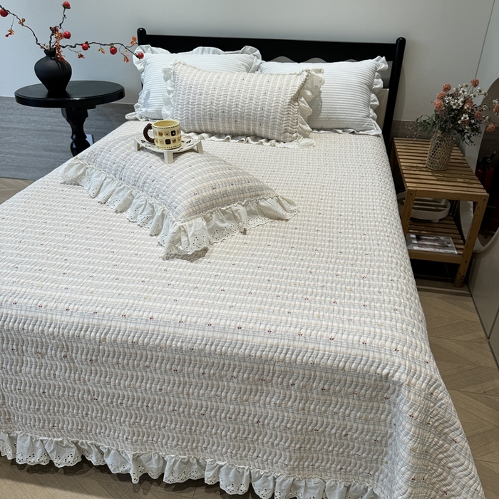 91家纺网 家纺一手货源 找家纺 奈萝家纺 2025新款全棉纯棉床盖三件套可配同款四季被同款被套 樱桃可可