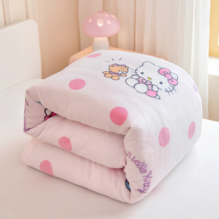 91家纺网 家纺一手货源 找家纺 吉咪兔家纺 2024新品正版三丽鸥库洛米美乐蒂牛奶绒幼儿园被子三件套保暖被褥六件套 泡泡KT猫