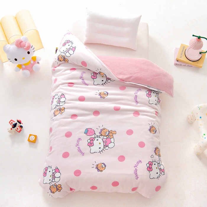 91家纺网 家纺一手货源 找家纺 吉咪兔家纺 2024新品正版三丽鸥库洛米美乐蒂牛奶绒幼儿园被子三件套保暖被褥六件套 泡泡KT猫