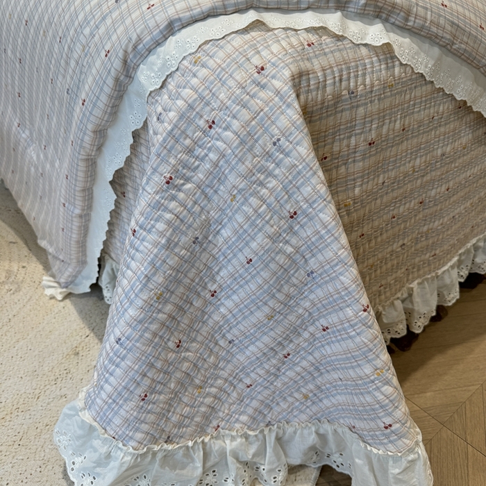 91家纺网 家纺一手货源 找家纺 奈萝家纺 2025新款全棉纯棉床盖三件套可配同款四季被同款被套 樱桃可可