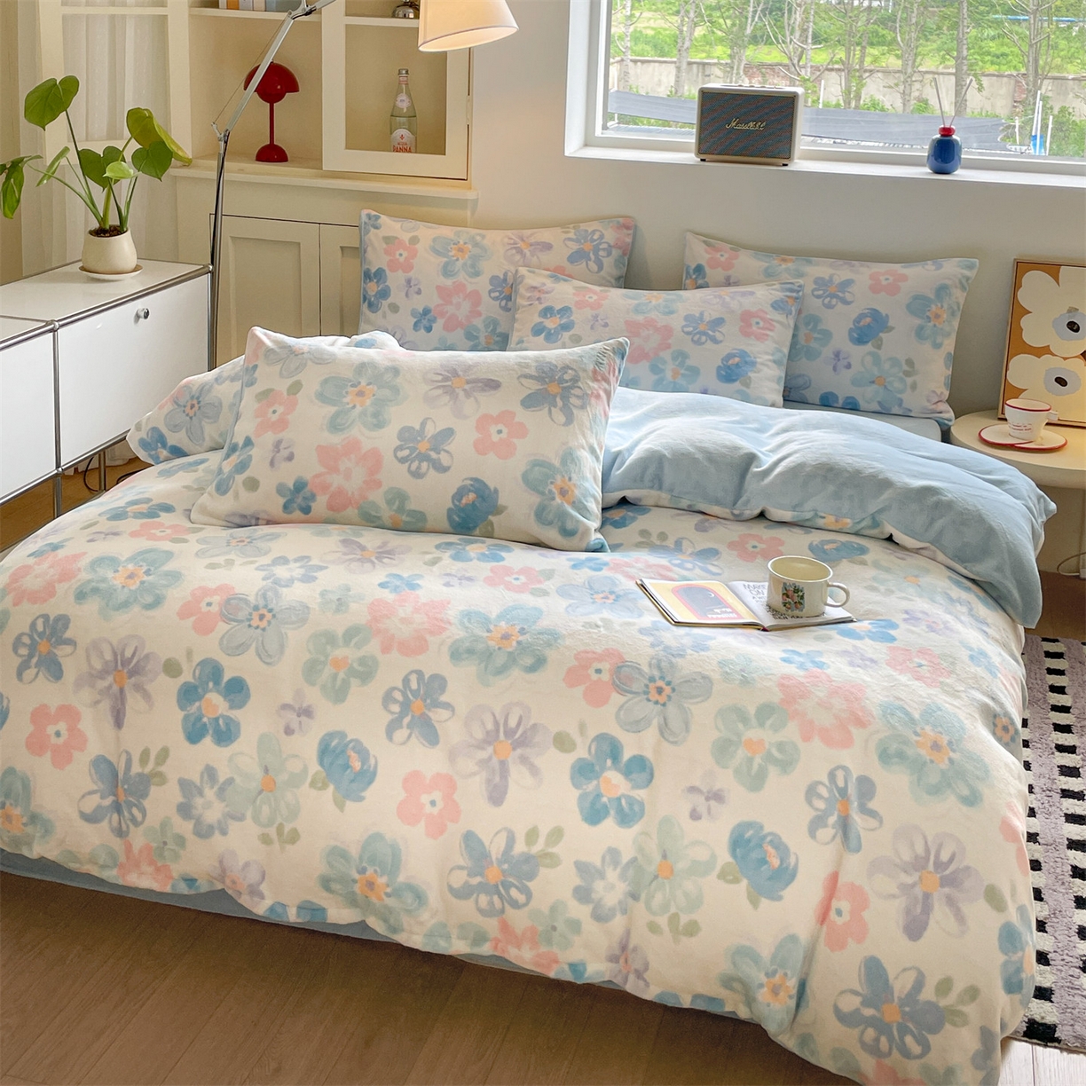 91家纺网 家纺一手货源 找家纺 如约 2025新款印花牛奶绒四件套 向阳花开