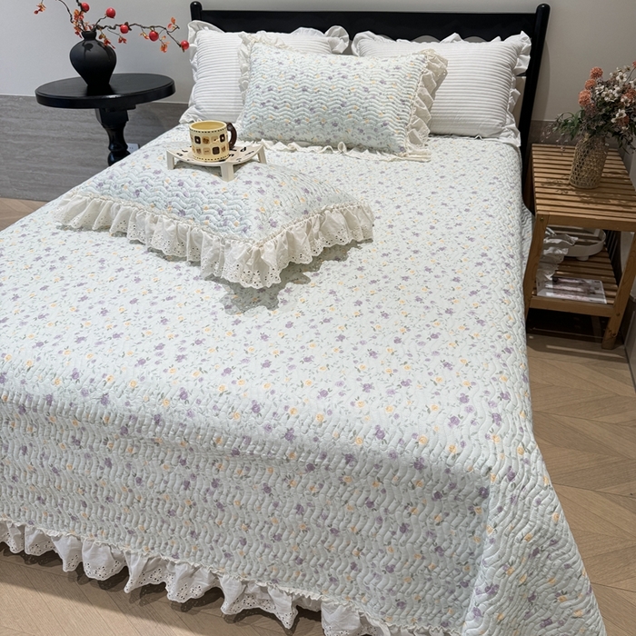 91家纺网 家纺一手货源 找家纺 奈萝家纺 2025新款全棉纯棉床盖三件套可配同款四季被同款被套 稚嫩蔷薇