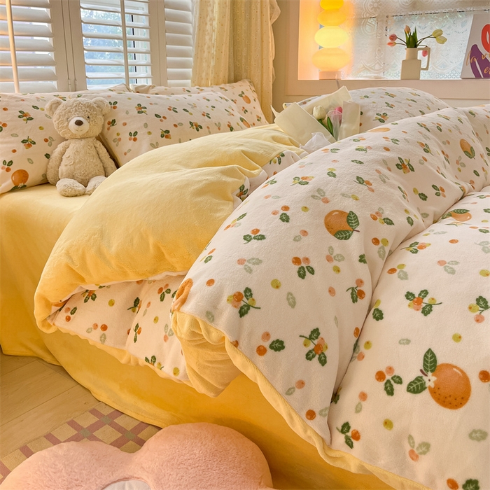如约 2025新款印花牛奶绒四件套 砂糖橘-绒