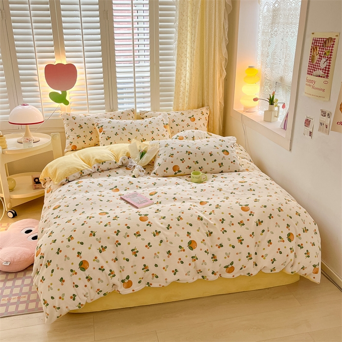 91家纺网 家纺一手货源 找家纺 如约 2025新款印花牛奶绒四件套 砂糖橘-绒