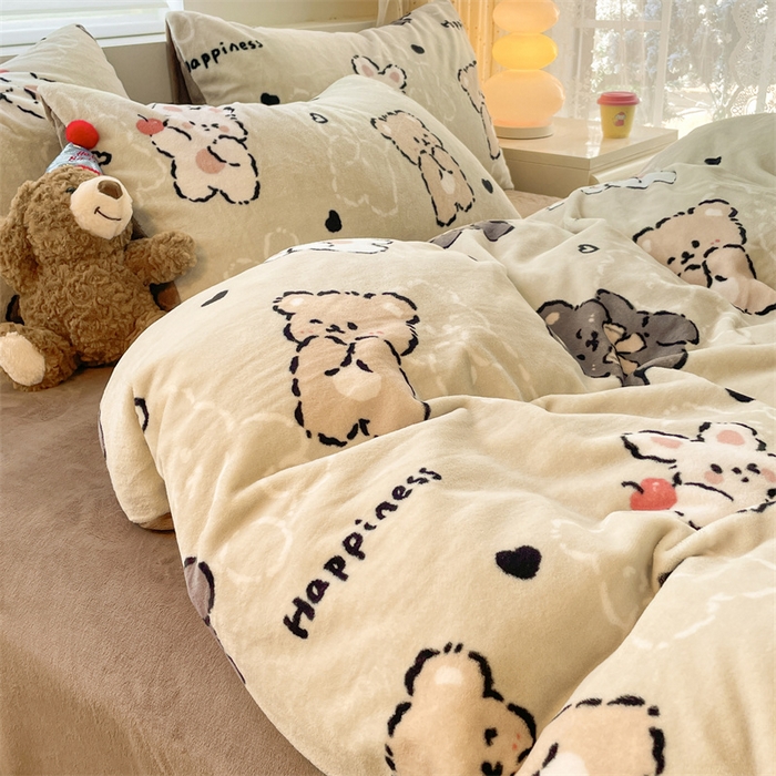 91家纺网 家纺一手货源 找家纺 如约 2025新款印花牛奶绒四件套 可爱熊仔