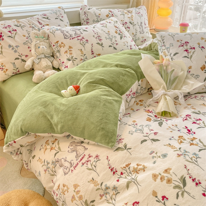 91家纺网 家纺一手货源 找家纺 如约 2025新款印花牛奶绒四件套 花田梦