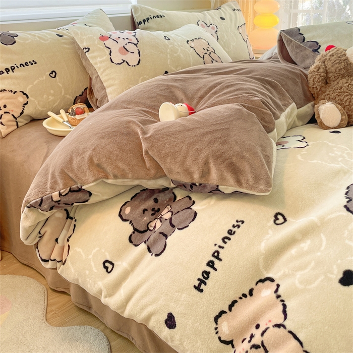 91家纺网 家纺一手货源 找家纺 如约 2025新款印花牛奶绒四件套 可爱熊仔