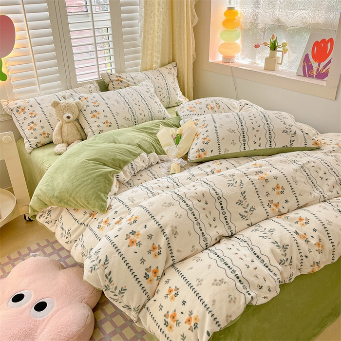 91家纺网 家纺一手货源 找家纺 如约 2025新款印花牛奶绒四件套 碧城春泥-绒