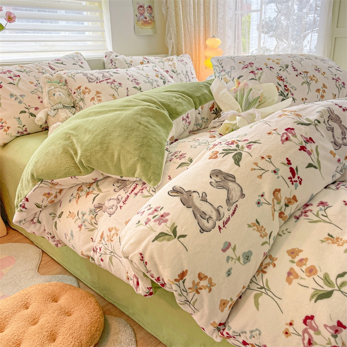 如约 2025新款印花牛奶绒四件套 花田梦