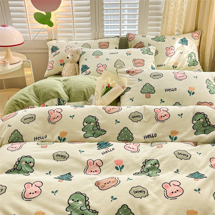 91家纺网 家纺一手货源 找家纺 如约 2025新款印花牛奶绒四件套 动物乐园