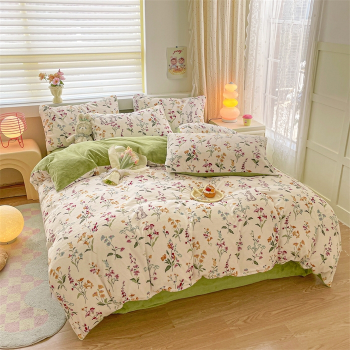 91家纺网 家纺一手货源 找家纺 如约 2025新款印花牛奶绒四件套 花田梦