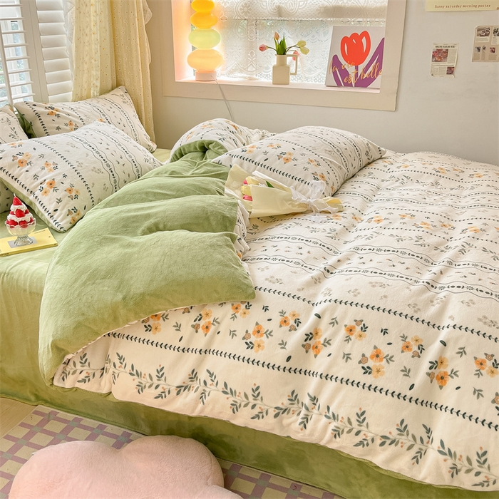 91家纺网 家纺一手货源 找家纺 如约 2025新款印花牛奶绒四件套 碧城春泥-绒