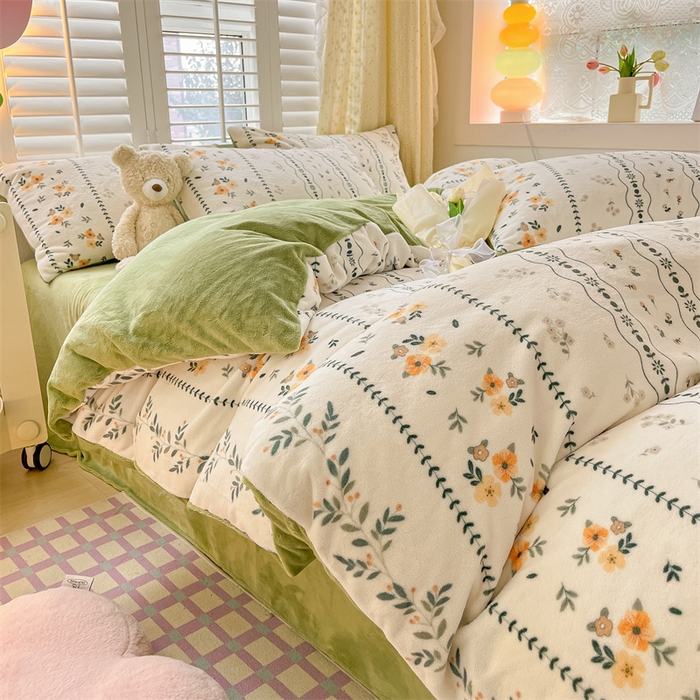 91家纺网 家纺一手货源 找家纺 如约 2025新款印花牛奶绒四件套 碧城春泥-绒