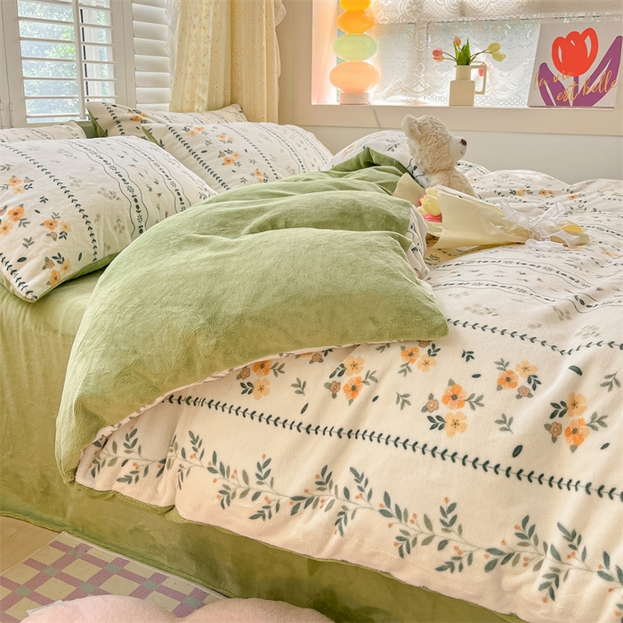 91家纺网 家纺一手货源 找家纺 如约 2025新款印花牛奶绒四件套 碧城春泥-绒