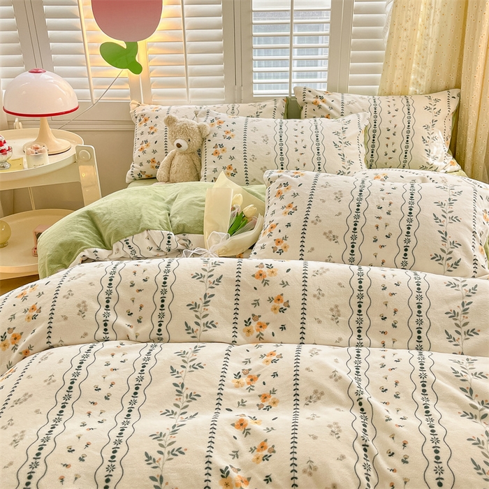 91家纺网 家纺一手货源 找家纺 如约 2025新款印花牛奶绒四件套 碧城春泥-绒