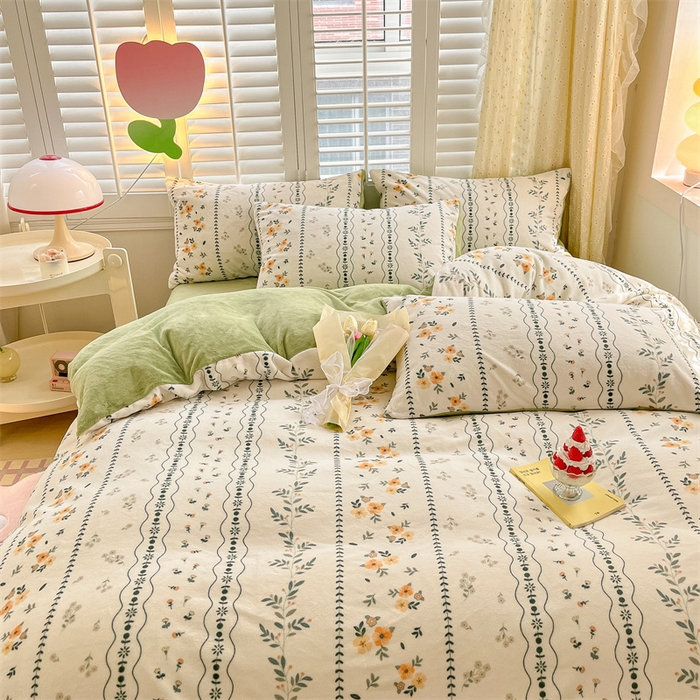 91家纺网 家纺一手货源 找家纺 如约 2025新款印花牛奶绒四件套 碧城春泥-绒