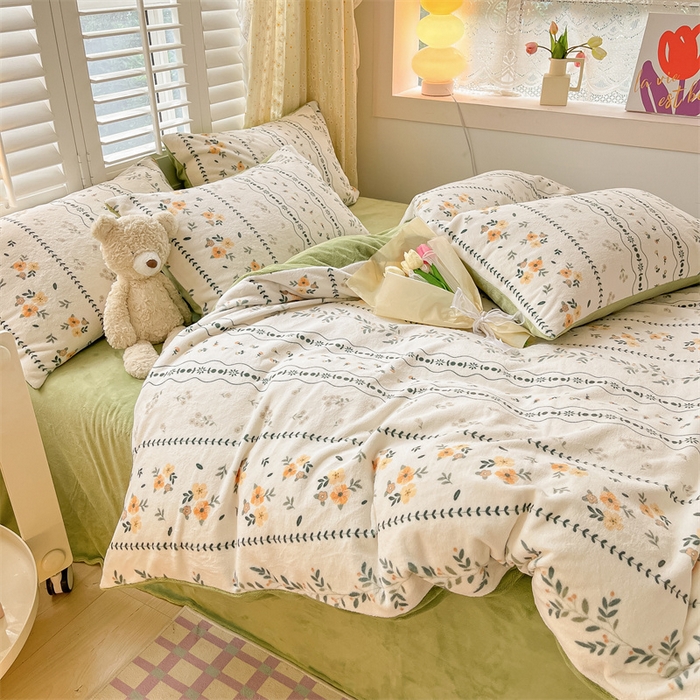 91家纺网 家纺一手货源 找家纺 如约 2025新款印花牛奶绒四件套 碧城春泥-绒