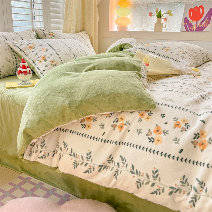 91家纺网 家纺一手货源 找家纺 如约 2025新款印花牛奶绒四件套 碧城春泥-绒