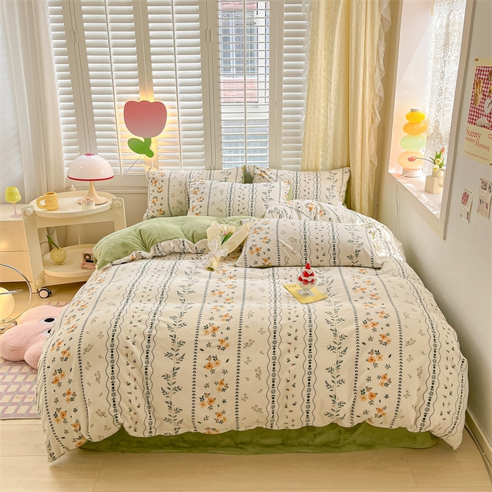 91家纺网 家纺一手货源 找家纺 如约 2025新款印花牛奶绒四件套 碧城春泥-绒