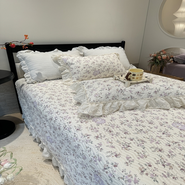 91家纺网 家纺一手货源 找家纺 奈萝家纺 2025新款全棉纯棉床盖三件套可配同款四季被同款被套 紫悦