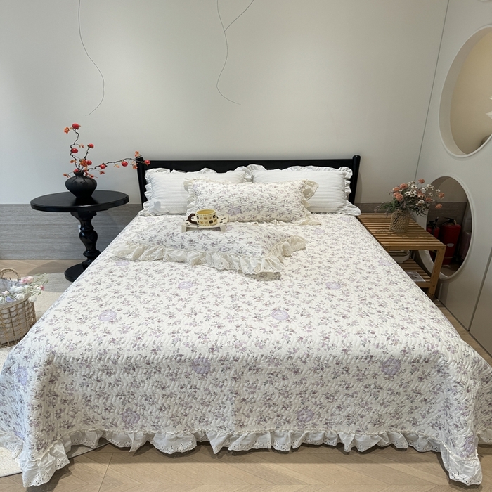 91家纺网 家纺一手货源 找家纺 奈萝家纺 2025新款全棉纯棉床盖三件套可配同款四季被同款被套 紫悦