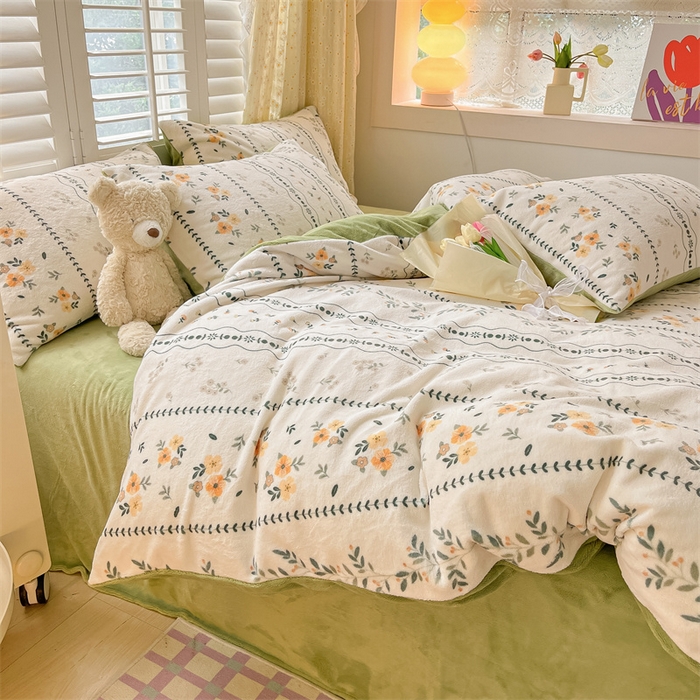 91家纺网 家纺一手货源 找家纺 如约 2025新款印花牛奶绒四件套 碧城春泥-绒