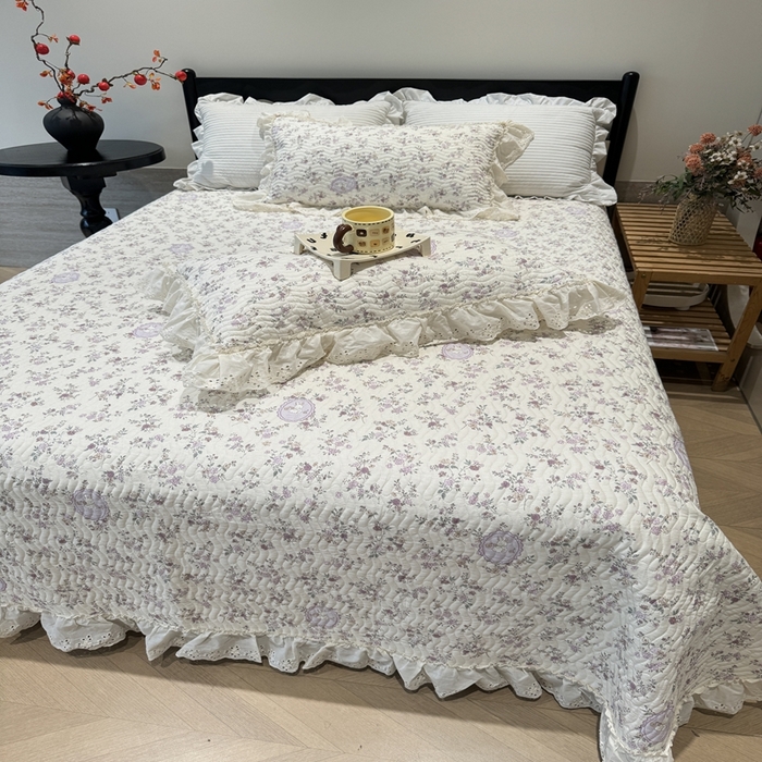 91家纺网 家纺一手货源 找家纺 奈萝家纺 2025新款全棉纯棉床盖三件套可配同款四季被同款被套 紫悦