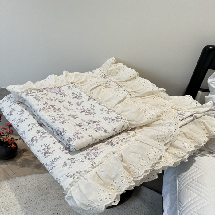 91家纺网 家纺一手货源 找家纺 奈萝家纺 2025新款全棉纯棉床盖三件套可配同款四季被同款被套 紫悦