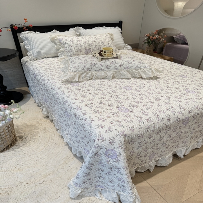 91家纺网 家纺一手货源 找家纺 奈萝家纺 2025新款全棉纯棉床盖三件套可配同款四季被同款被套 紫悦