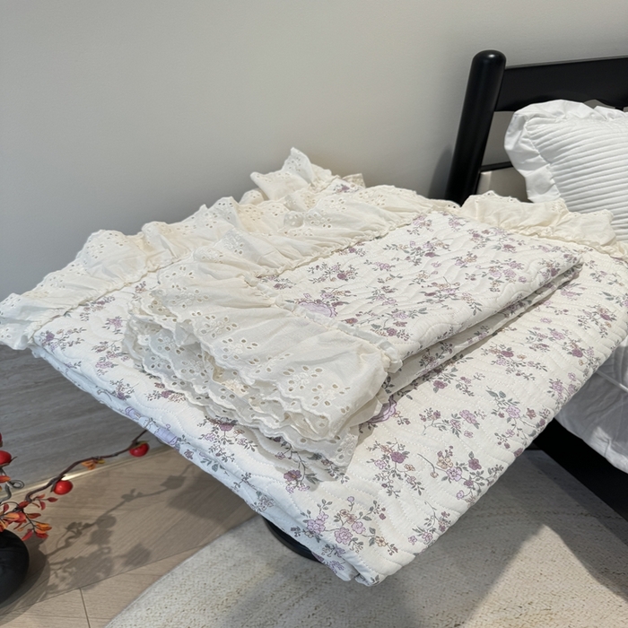 91家纺网 家纺一手货源 找家纺 奈萝家纺 2025新款全棉纯棉床盖三件套可配同款四季被同款被套 紫悦