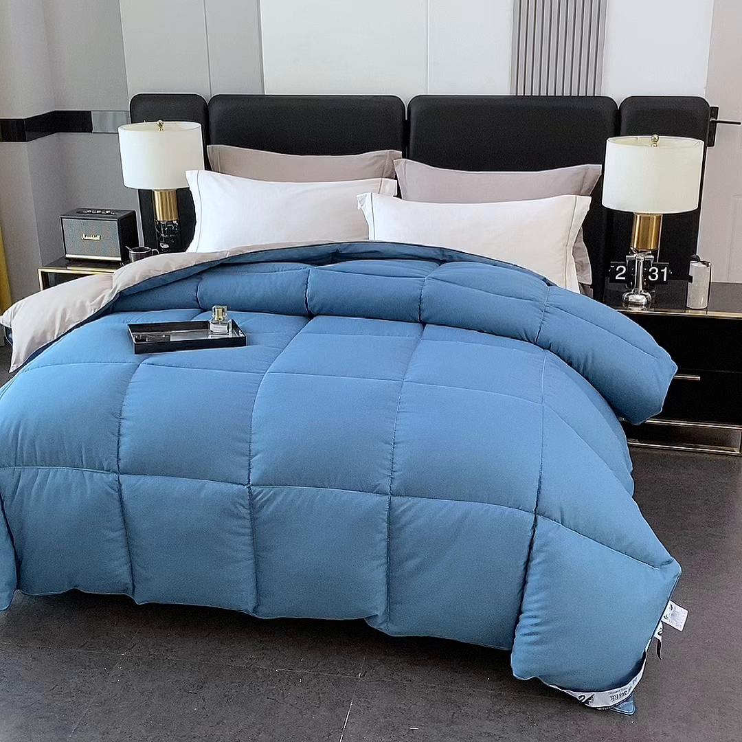 91家纺网 家纺一手货源 找家纺 好老表被业 2025新款纯色羽丝绒冬被芯加厚保暖双拼羽丝棉被子春秋被单双人直播被子被芯 蓝灰色