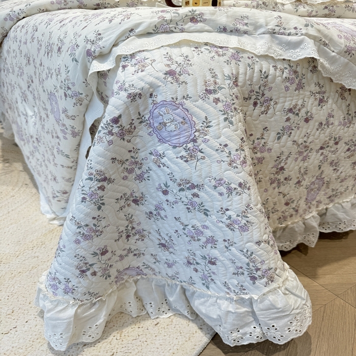 91家纺网 家纺一手货源 找家纺 奈萝家纺 2025新款全棉纯棉床盖三件套可配同款四季被同款被套 紫悦