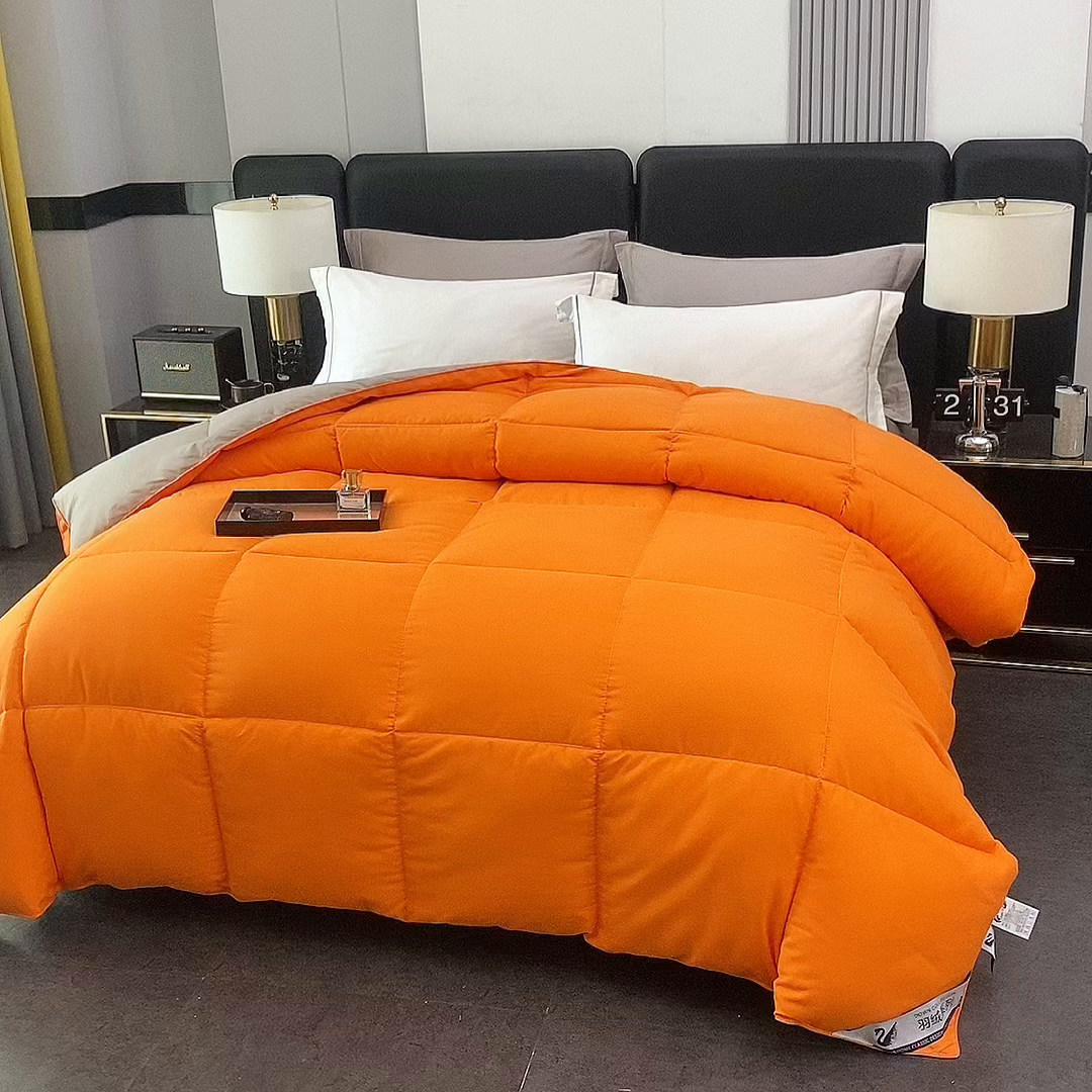 91家纺网 家纺一手货源 找家纺 好老表被业 2025新款纯色羽丝绒冬被芯加厚保暖双拼羽丝棉被子春秋被单双人直播被子被芯 橙灰色