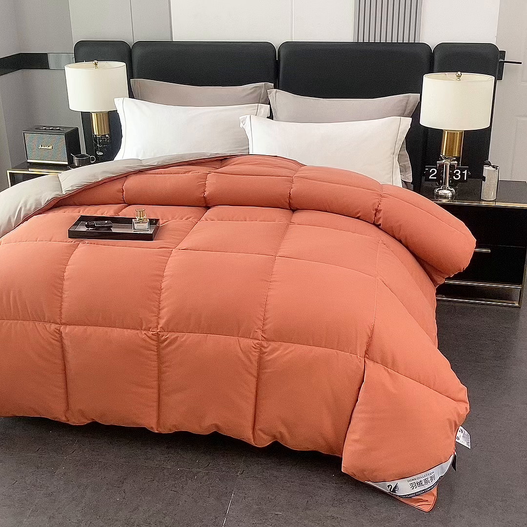91家纺网 家纺一手货源 找家纺 好老表被业 2025新款纯色羽丝绒冬被芯加厚保暖双拼羽丝棉被子春秋被单双人直播被子被芯 酒红灰