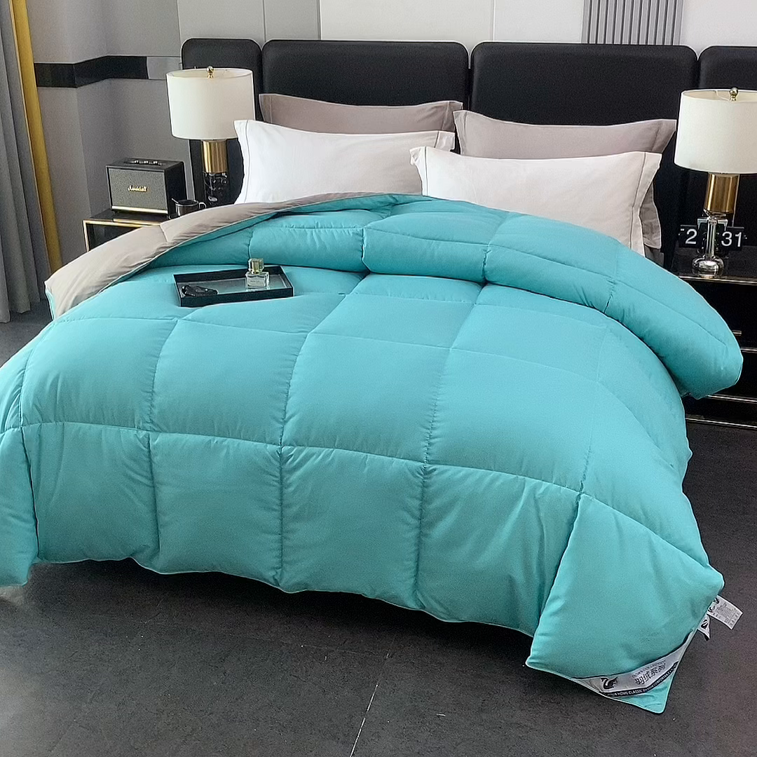 91家纺网 家纺一手货源 找家纺 好老表被业 2025新款纯色羽丝绒冬被芯加厚保暖双拼羽丝棉被子春秋被单双人直播被子被芯 深绿灰