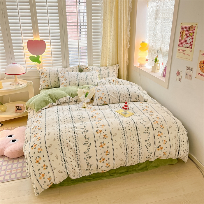 91家纺网 家纺一手货源 找家纺 如约 2025新款印花牛奶绒四件套 碧城春泥-绒