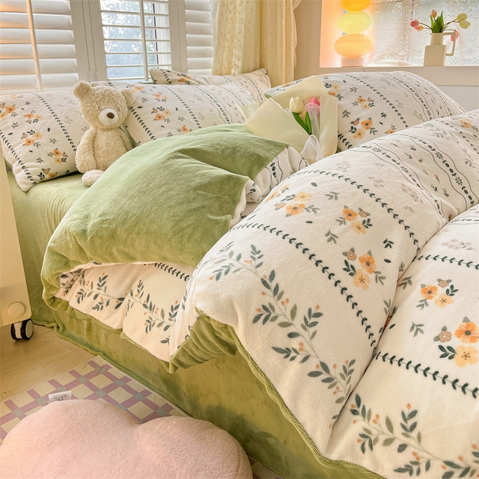 如约 2025新款印花牛奶绒四件套 碧城春泥-绒