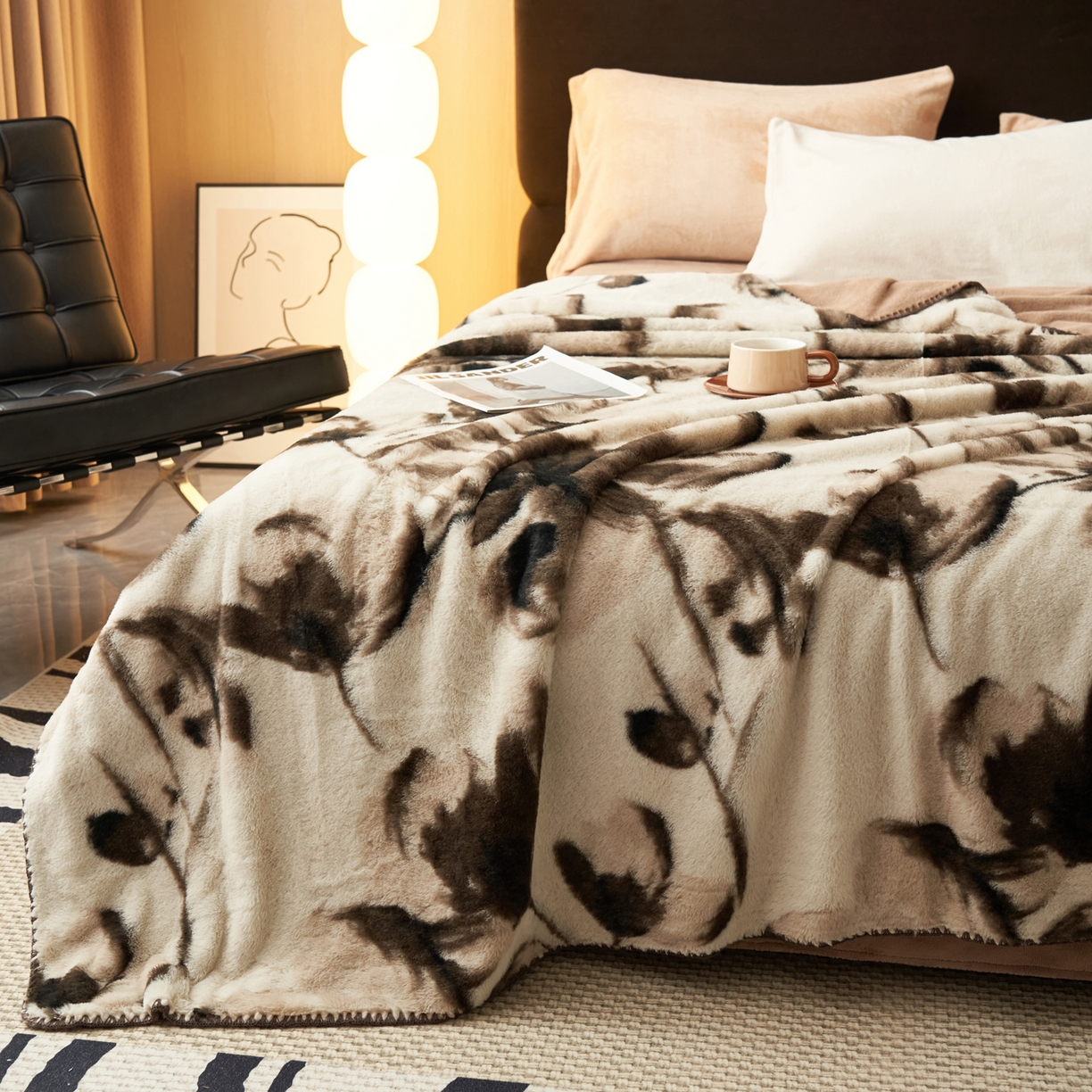 91家纺网 家纺一手货源 找家纺 （总）晨曦家纺 2025新款兔毛绒海獭绒双层毛毯三角针复合毛毯