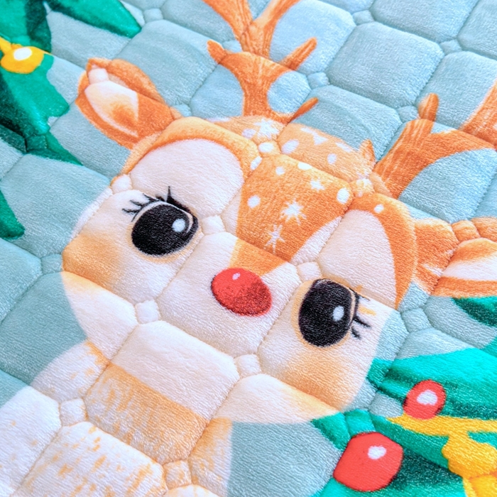 91家纺网 家纺一手货源 找家纺 小叮当家纺仓储工厂店 2025新款牛奶绒夹棉印花床垫学生图 绒床垫-圣诞小鹿绿色