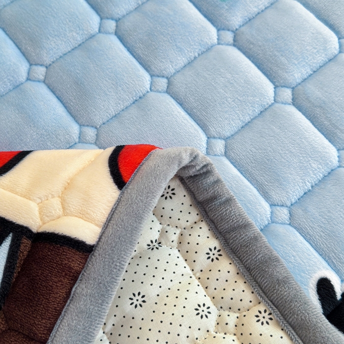 91家纺网 家纺一手货源 找家纺 小叮当家纺仓储工厂店 2025新款牛奶绒夹棉印花床垫学生图 绒床垫-嬉戏之子