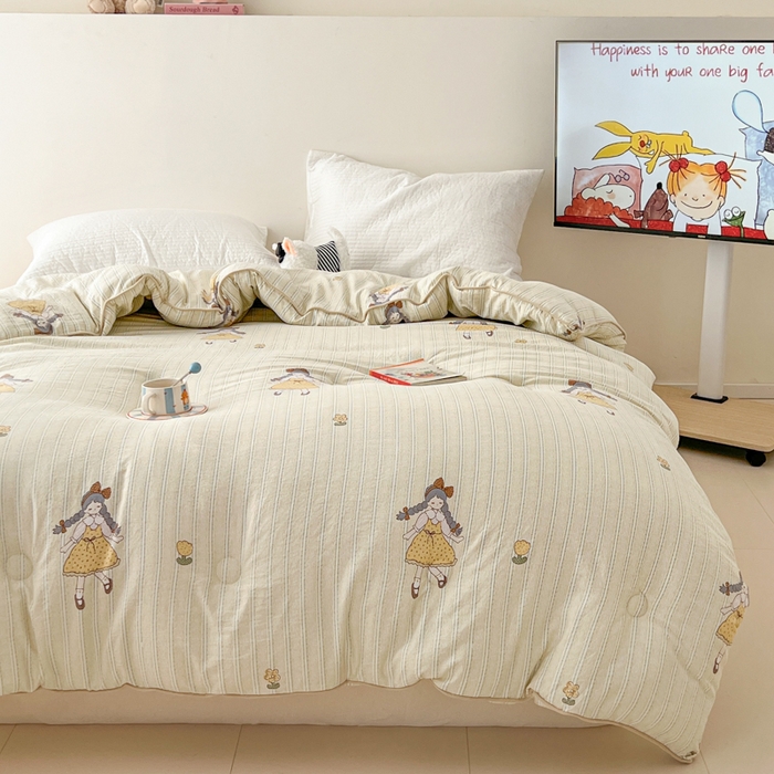 91家纺网 家纺一手货源 找家纺 漫仙阁家纺 2025新款斜纹印花被 春秋被 冬被 单人双人款被子 田园女孩